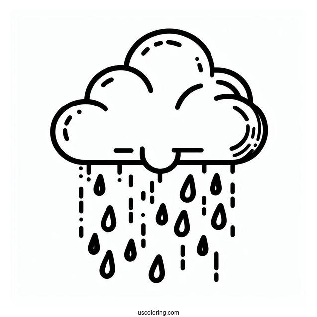Easy Cloud With Rain Coloring Page