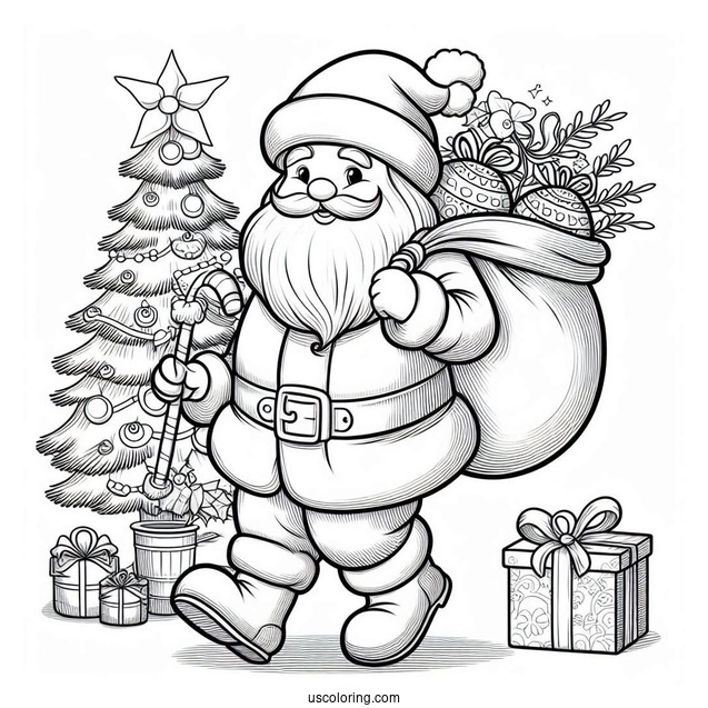 Santa Walking With His Sack Of Presents