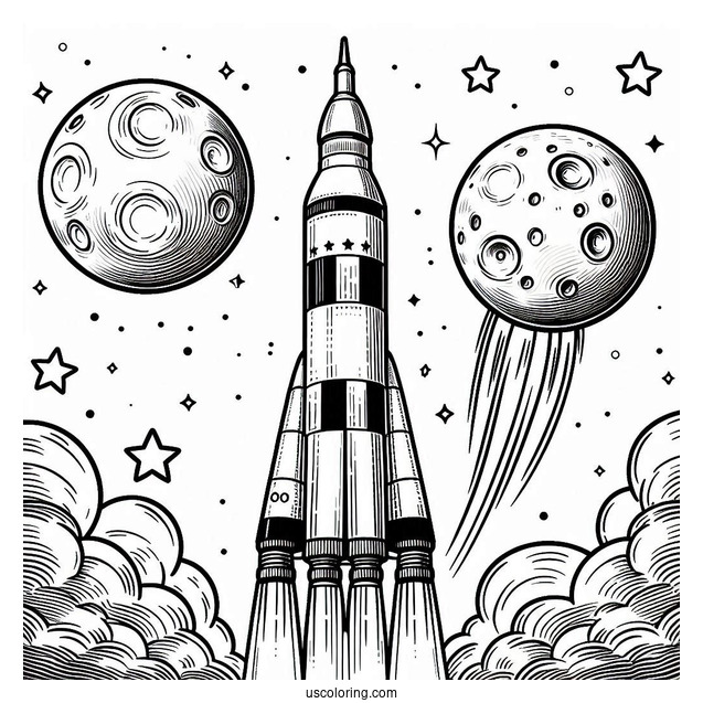 Saturn V Nasa Moon Rocket Coloring Sheet