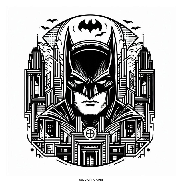 Batman Logo In Building Art Coloring