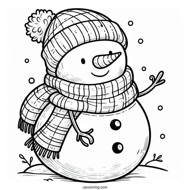 Easy To Color Snowman Wearing a Scarf
