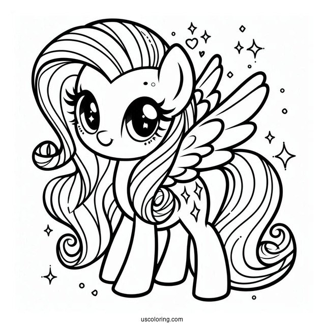 Cute With Fluttershy With Rarity Coloring Page For Kids