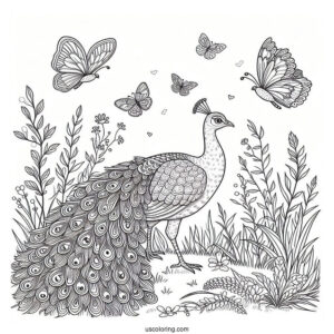 Peacock Finding Food In Meadow