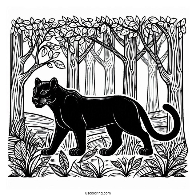 Black Panther In Forest To Color