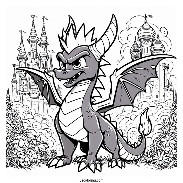 Angry Sypro Coloring Page In Front Of Castle