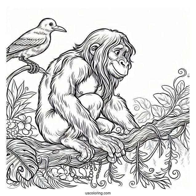 Tarzan Coloring Page Of Adult Tantor With Bird On His Back