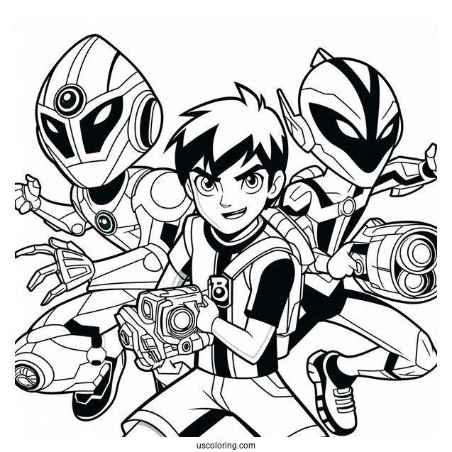 Ben 10 Coloring Page Of And Kevin Levin With Aliens