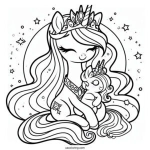 Princess Celestia Coloring Page With Baby Princess Luna