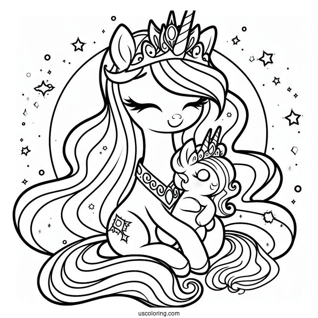 Princess Celestia Coloring Page With Baby Princess Luna