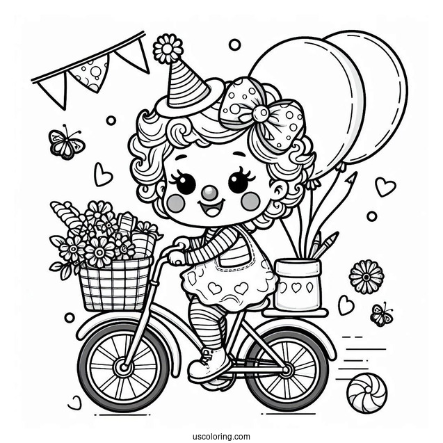 Cute Clown Riding Mini Bicycle Coloring In