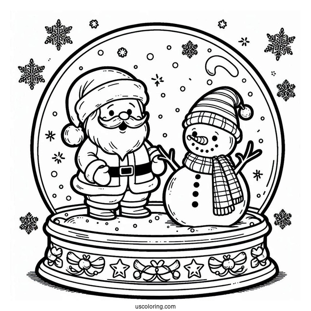 Santa And Snowman Snow Globe Coloring Page For Kids