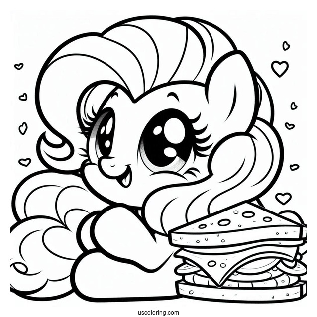 Pinkie Pie Coloring Page Smiling At Cheese Sandwich