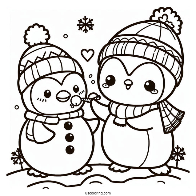 Pochacco Coloring Page And Penguin Making Snow Man For Kids