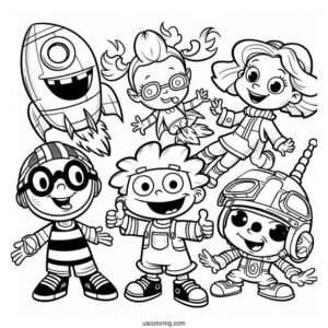 Nickelodeon Coloring Page Of Rocket Power Otto, Regina, Sam, And Maurice