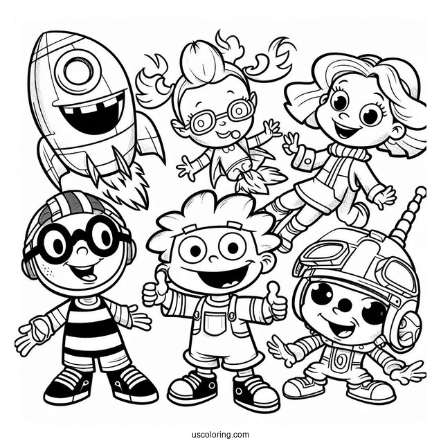 Nickelodeon Coloring Page Of Rocket Power Otto, Regina, Sam, And Maurice