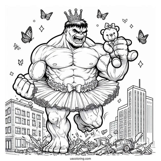Hulk Coloring Page Smashing A Building For Kids