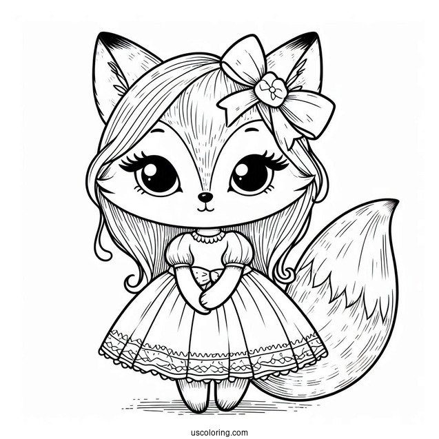 Little Girl Fox With A Bow And A Dress