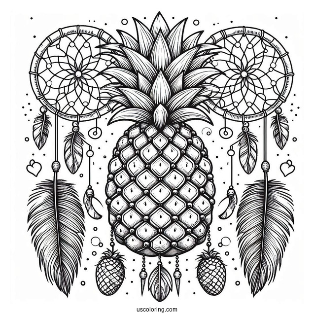 Pineapple Coloring Page Dreamcatcher With Mandala and Coconuts