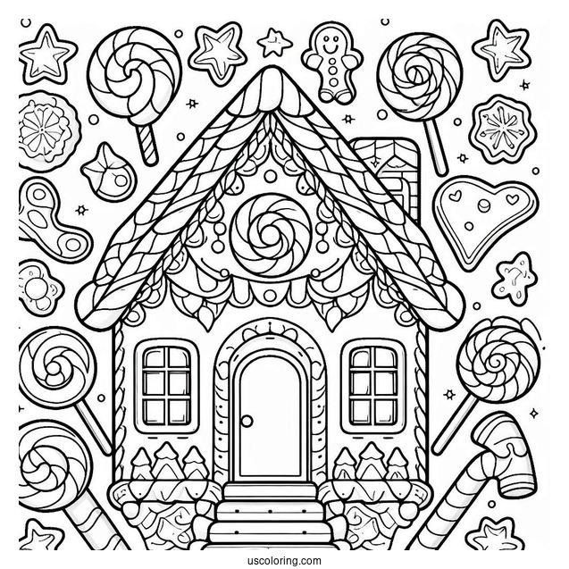 Candy Gingerbread House Coloring Sheet