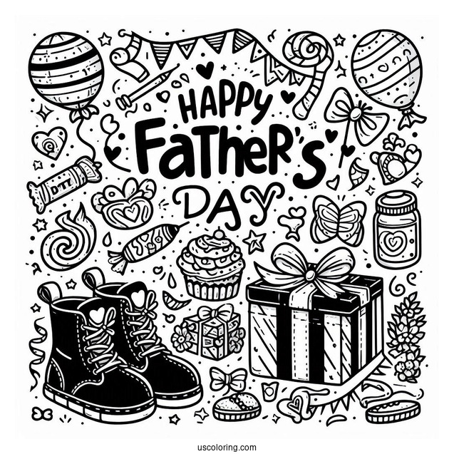 Festive Happy Father's Day Coloring Page Of Words For Kids