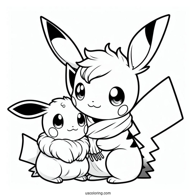 Coloring Sheet Of Baby Pikachu And Eevee