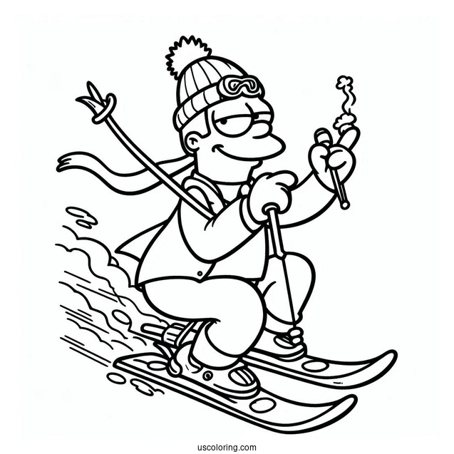 Simpsons Coloring Pages Of Skiing Flanders In A Funny Pose