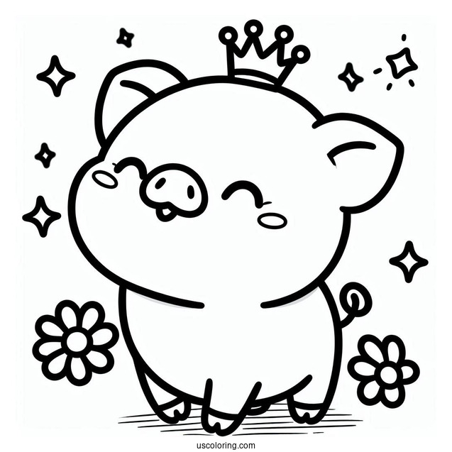 Adorable Kawaii Pig To Color