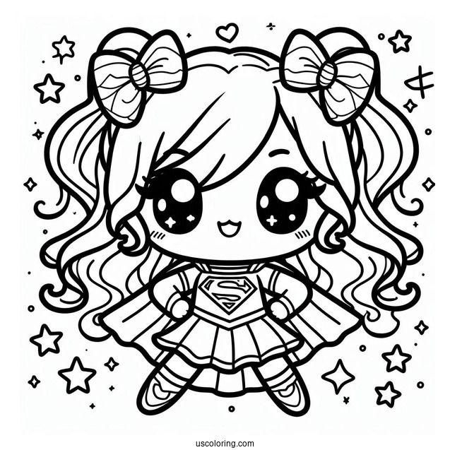 Kawaii Supergirl Coloring Page For Preschoolers