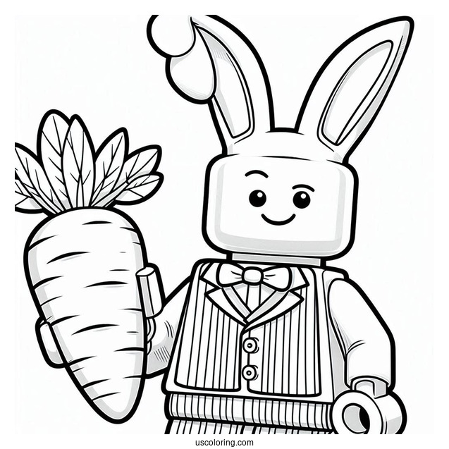Lego Man In Easter Bunny Coloring Page Costume Holding Carrot