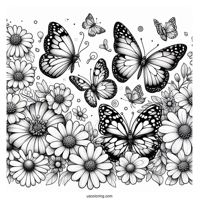 Dozens Of Realistic Butterflies On Flowers