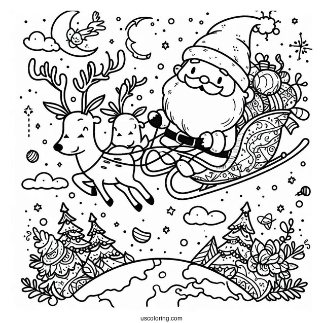 Santa And Reindeer Flying Around The World The Night Before Christmas