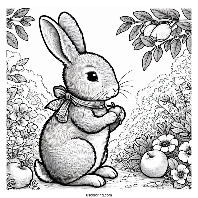 Detailed Peter Rabbit Coloring Page In The Garden For Kids