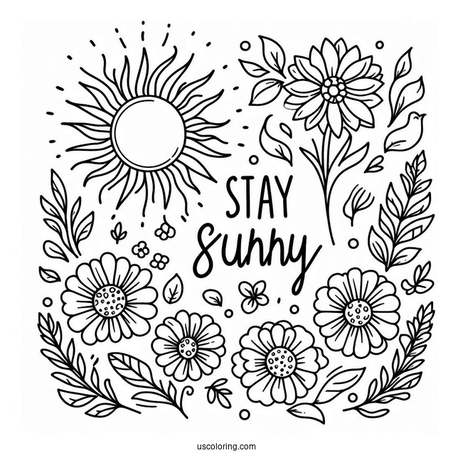 Stay Sunny With Sun And Flowers Summer Coloring Page For Kids