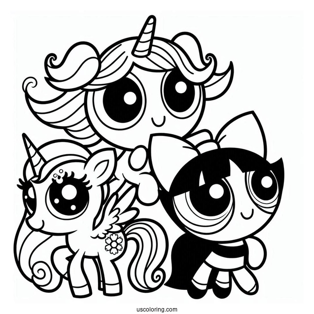 Unicorn And Powerpuff Girls Coloring Page