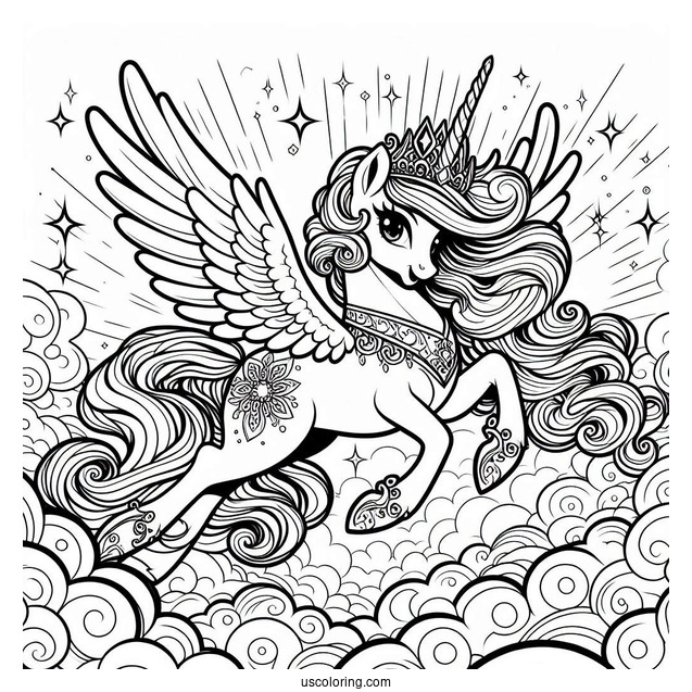 Majestic Princess Celestia Coloring Page Flying In The Clouds