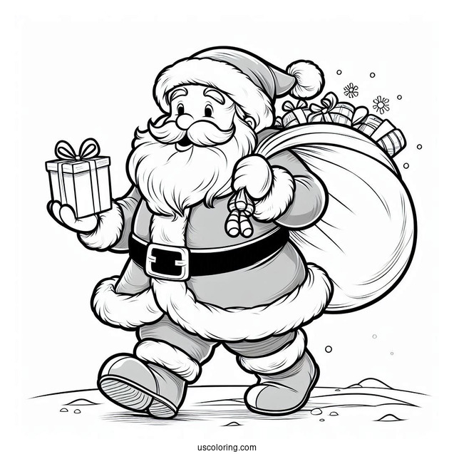 Santa Walking With His Sack Of Presents
