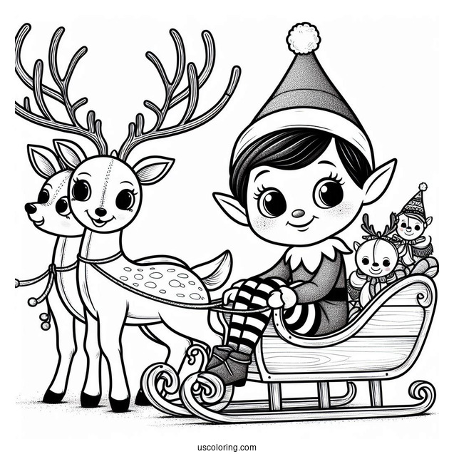 Elf On The Shelf With Reindeer And Sleigh