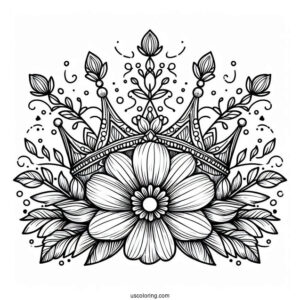 Fantasy Flower Crown Coloring Page with Elegant Petal Patterns For Kids
