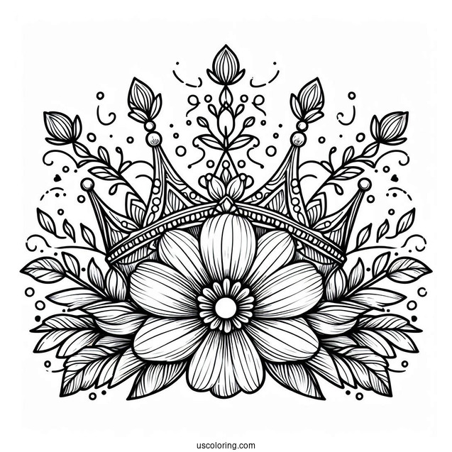 Fantasy Flower Crown Coloring Page with Elegant Petal Patterns For Kids