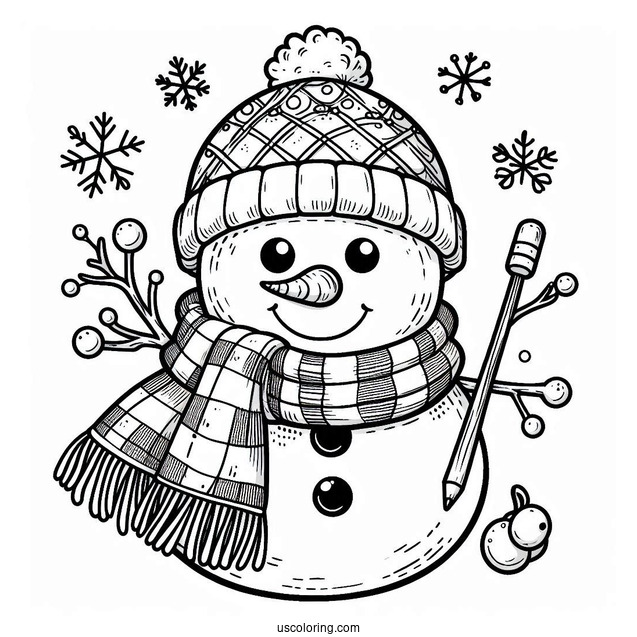 Easy To Color Snowman Wearing a Scarf