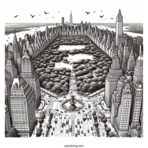 New York Coloring Page Of Top View Of Central Park