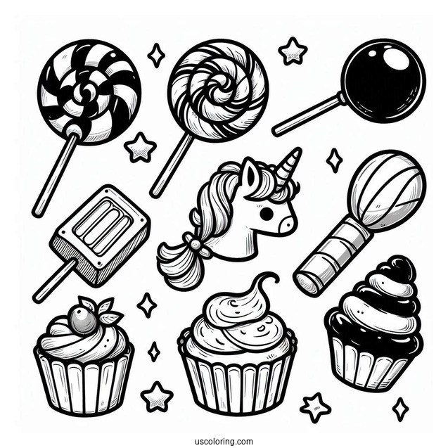 Delicious Candy And Lollipops Coloring Sheet