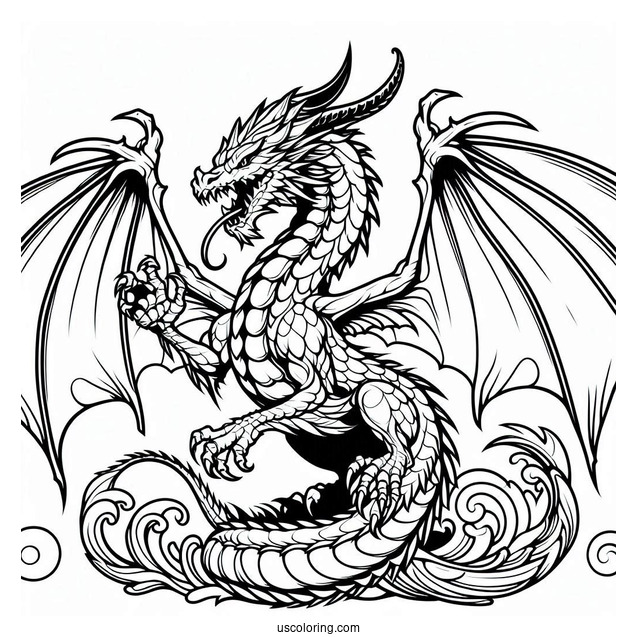 Fierce Looking Dragon With Wings And Claws Out