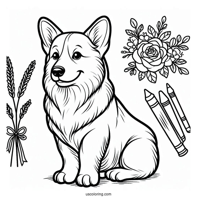 Easy Outline Of Adult Corgi Coloring Page