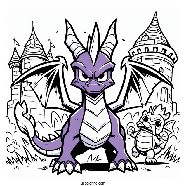 Angry Sypro Coloring Page In Front Of Castle