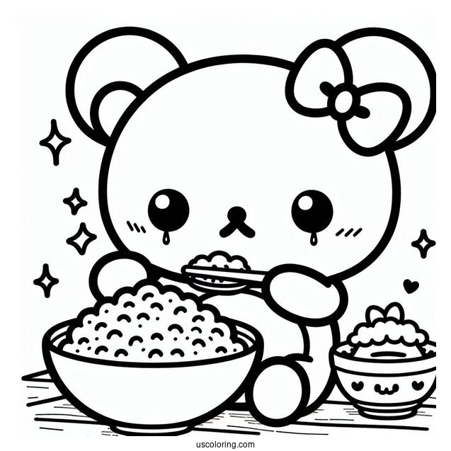 Rilakkuma Coloring Page Of Kawaii Chairoikoguma Eating Rice Bowl For Kids