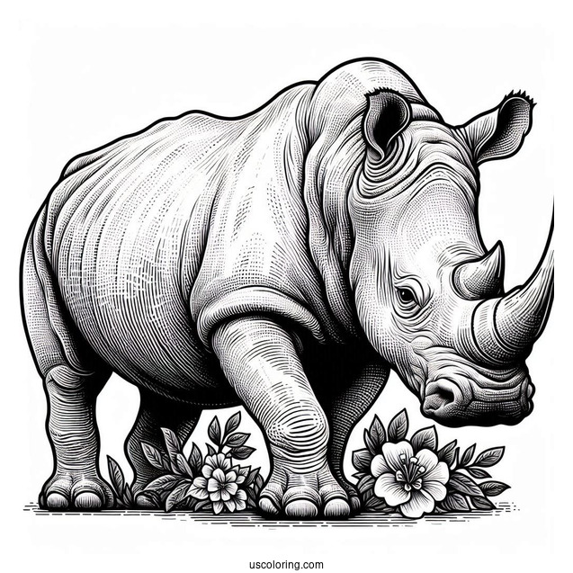 Detailed White Rhinoceros To Color