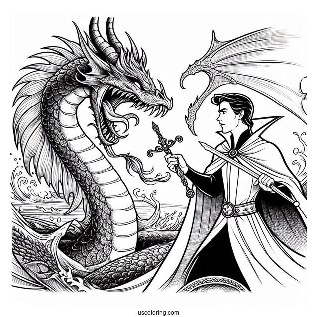 Prince Phillip Fighting Maleficent Dragon To Color