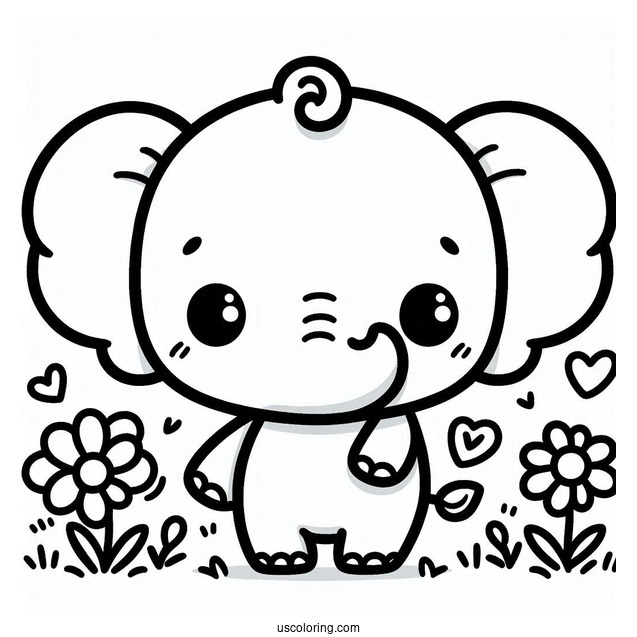Cute Kawaii Elephant Coloring Sheet For Toddlers