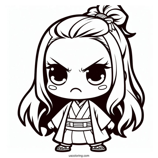 Angry Chibi Nezuko Coloring Page For Preschoolers